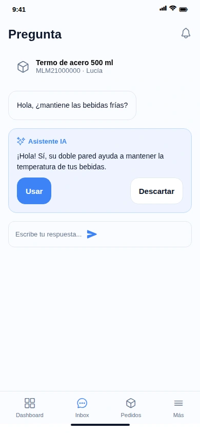 Sugerencia del Asistente IA con opciones para usarla o descartarla